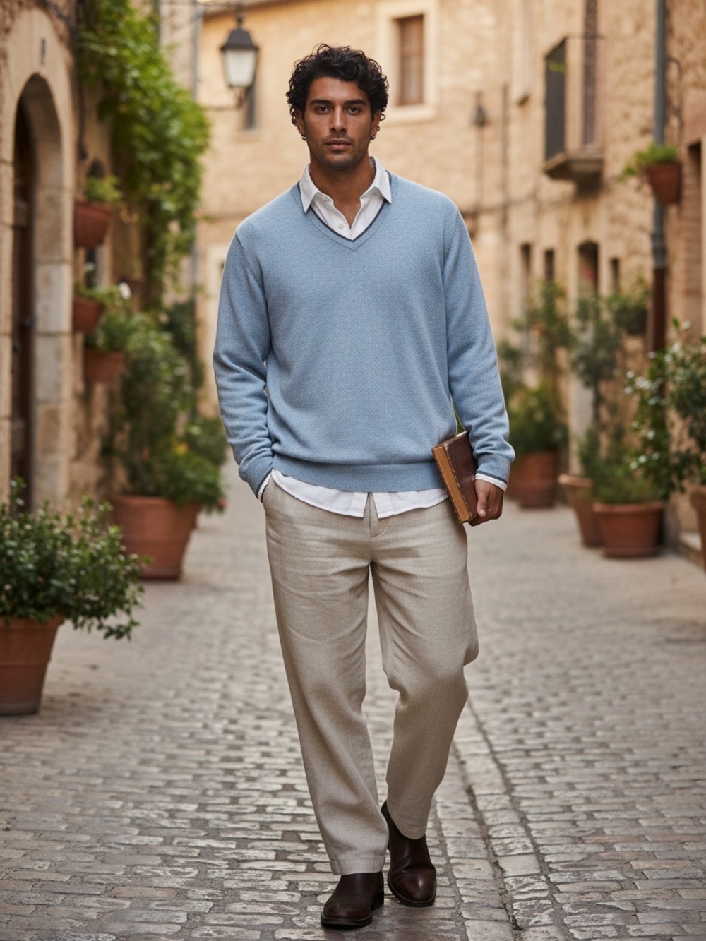 Collars & Co Blue Luxury Touch Cotton Cashmere V-Neck Sweater Sz XL Blokecore